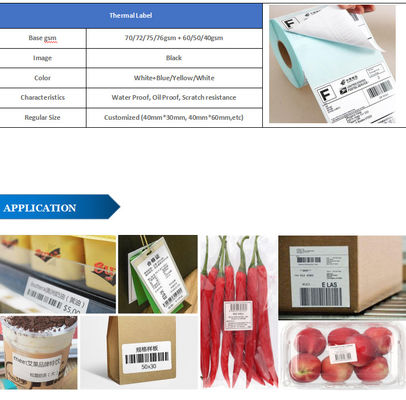 65gm/70gm Bianco/Giallo/Azzurro Grease/Waterproof Logistica Carta vetrosa Etichetta termica Carta rotolo autoadesivo diretto